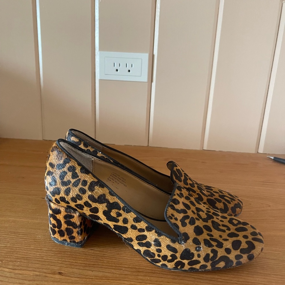 Leopard print pony hair heels
